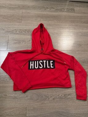 Justify Red "HUSTLE" Cropped Hoodie